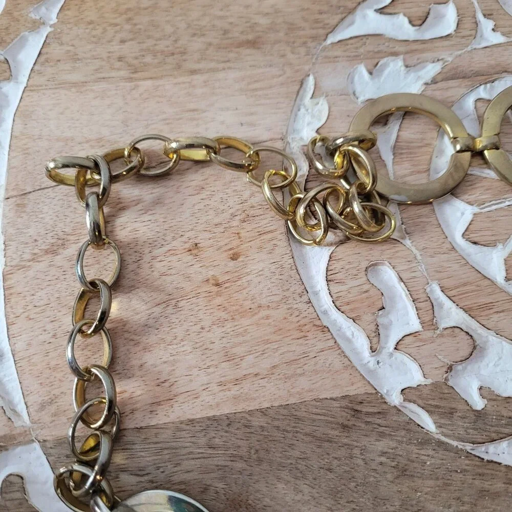Vintage Gold-Tone Chain Link Belt With Circular Ring Accents & Clip Closure